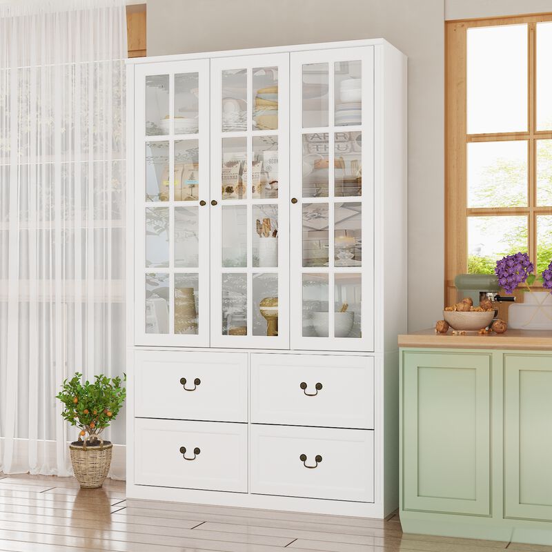 47.2 in. W x 78.7 in. H 8-Shelf Wood Standard Bookcase Bookshelf With Glass Doors, Adjustable Shelves, Drawers