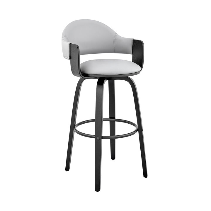 26 Inch Leatherette Barstool with Curved Back, Gray and Black-Benzara