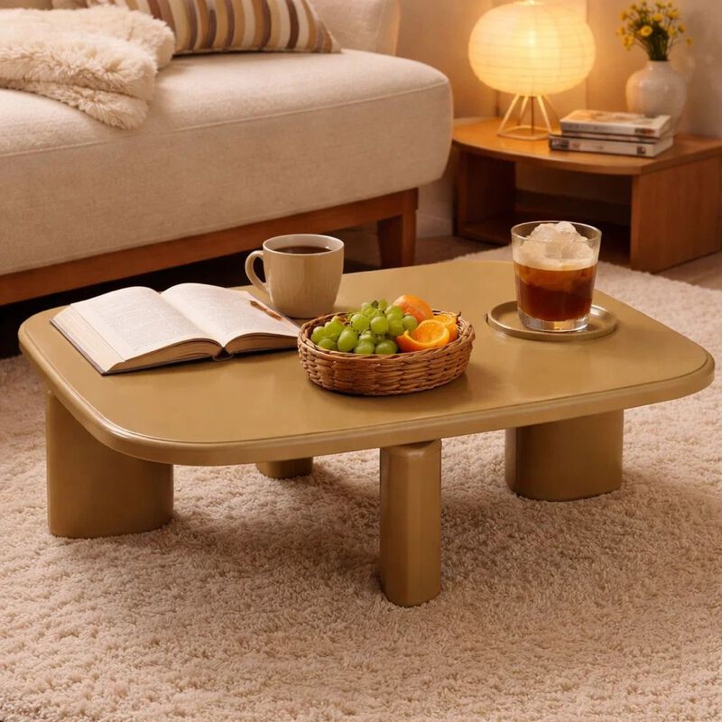 Jeny Coffee Table, 35 Inch Square Top with Rounded Corners, Yellow Brown image number 7