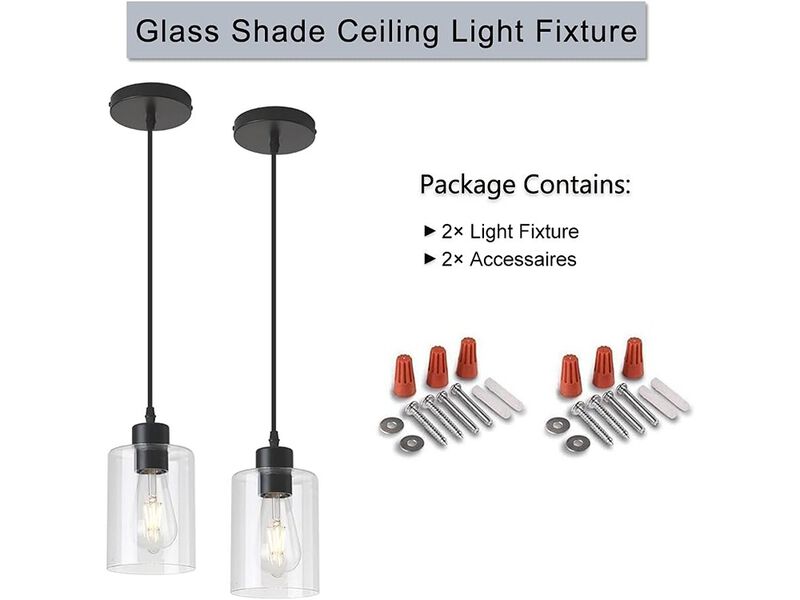 Modern Black Farmhouse Clear Glass Cylinder Pendant Light Fixture 2 Pack image number 3