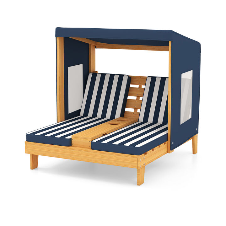 Adjustable Kids Outdoor Lounge with Shade and Convenient Cup Holders