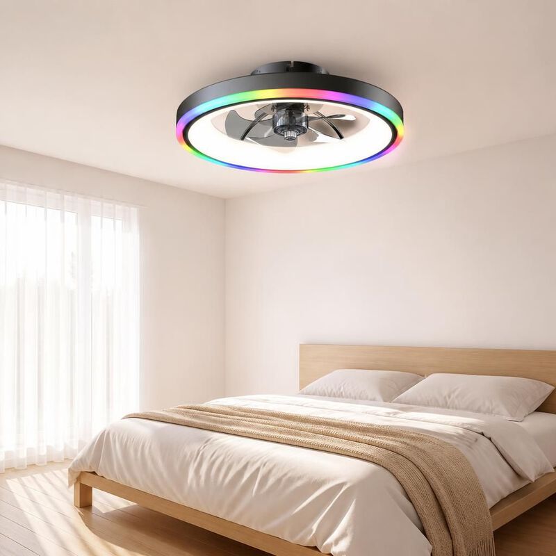 ELEMENT ACE Low Profile Flush Mount RGB Ceiling Fan, Dimmable LED Light, 6-Speed Reversible Silent Motor with Remote APP image number 3