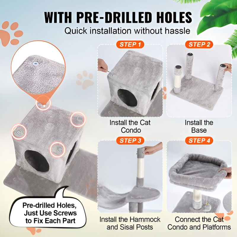 Multi-Level Cat Tower with Cat Condos and Sisal Posts for Scratching and Climbing