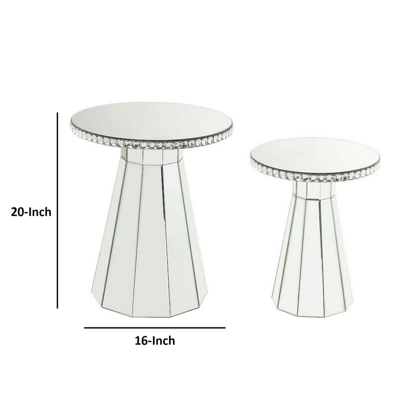 Accent Table with Beveled Mirror Framing and Faux Crystals, Silver-Benzara image number 4