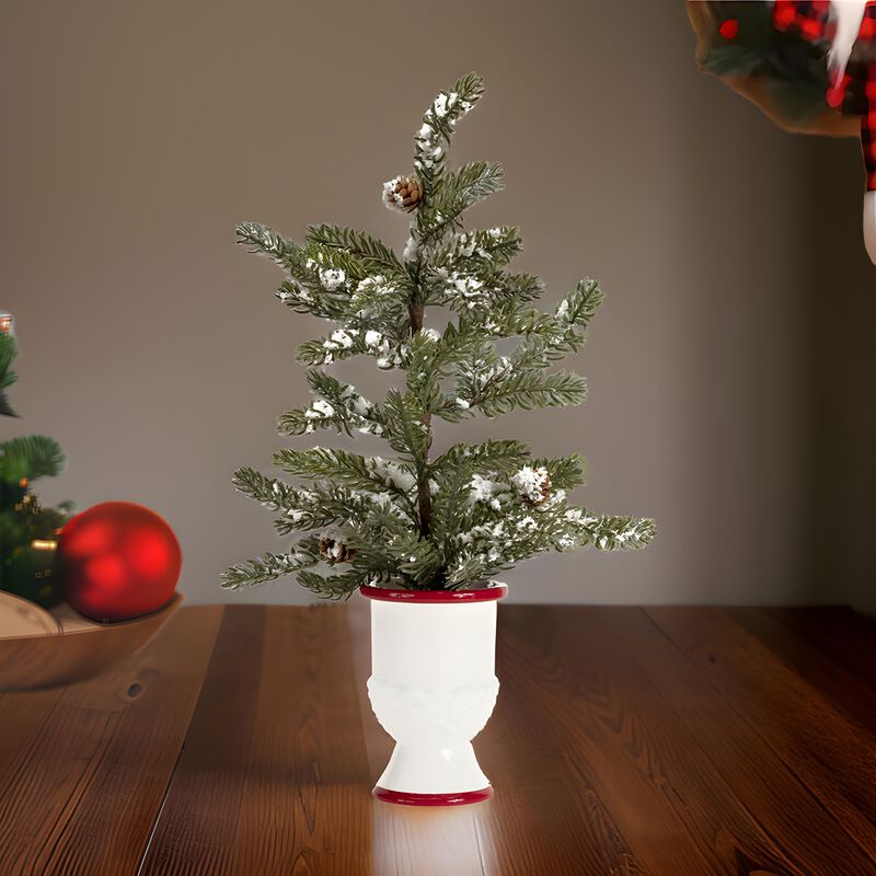 Set of 2 Mini Pine Trees with Ceramic Pots for Holiday Décor and Seasonal Accents