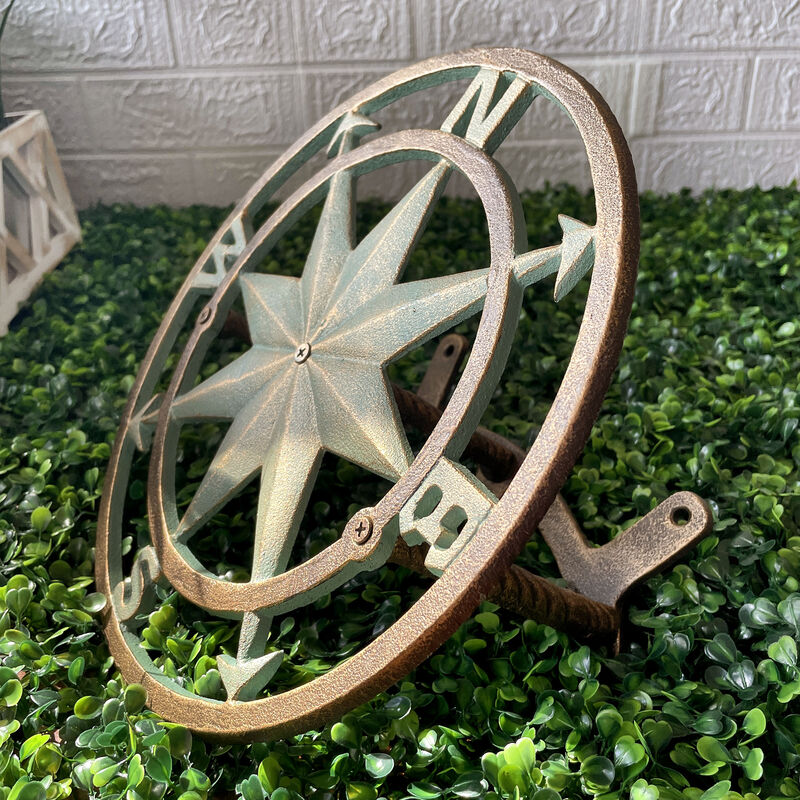 Cast Iron Compass Wall Mounted Decorative Hanging Garden Hose Holder image number 7