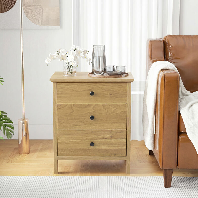 Modern 3-Drawer Wooden Nightstand Bedside Table for Bedroom Storage image number 2