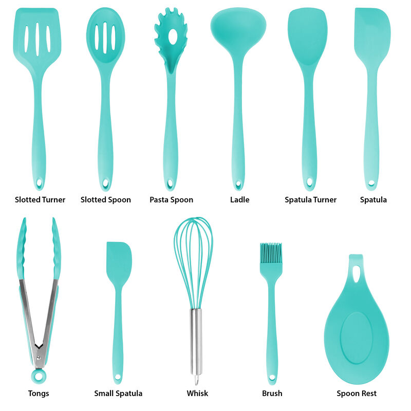 MegaChef Light Teal Silicone Cooking Utensils, Set of 12