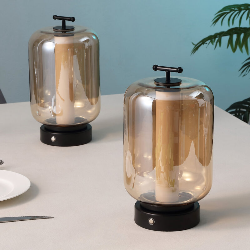 Milou 10.75" Vintage Glam Lantern Rechargeable/Cordless Dimmable Integrated LED Table Lamp with Touch Sensor