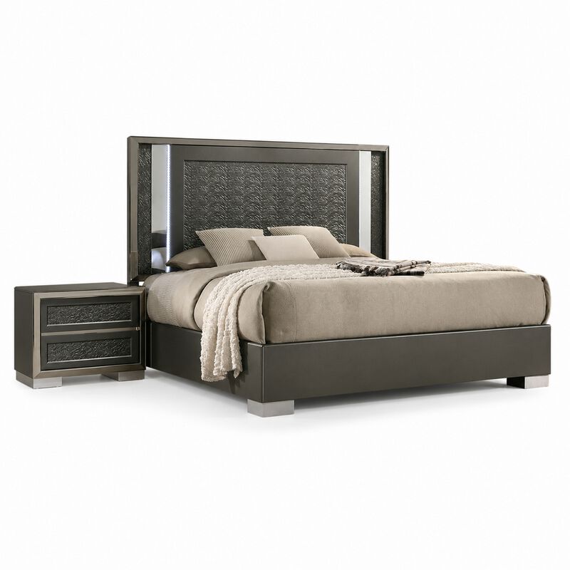Queen Bedroom Set, White, Gray Wood, 2 Piece Set with Nightstand image number 0