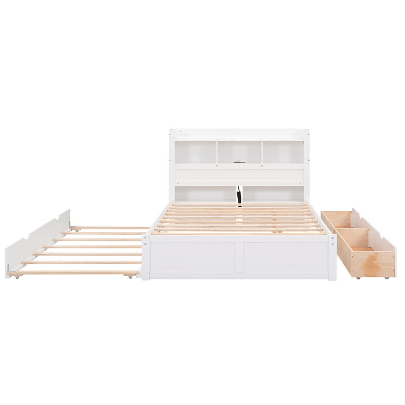 Whisen Full Size Storage Platform Bed with Pull Out Shelves, Twin Size Trundle and 2 Drawers image number 7