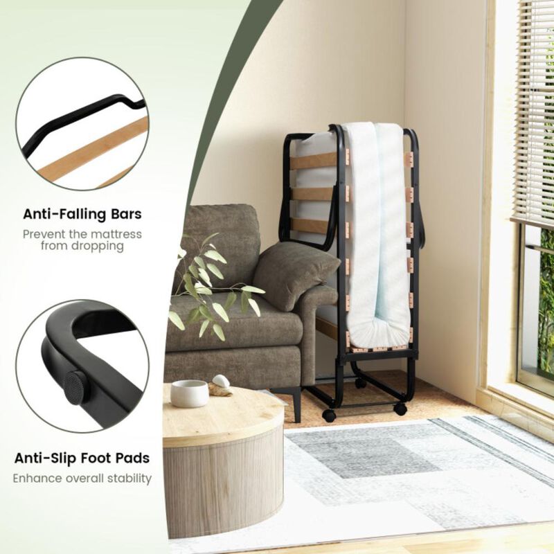 Hivvago Twin Size Folding Bed with Foam Mattress and Lockable Wheels