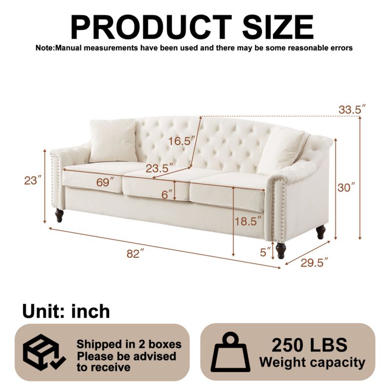 Snump 82" Velvet Chesterfield Sofa image number 9