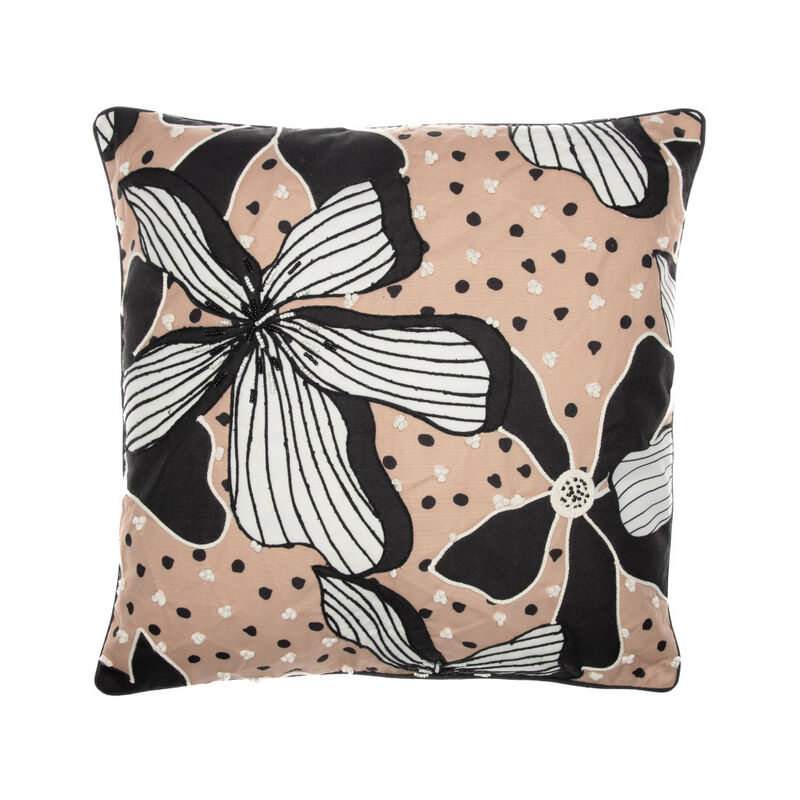 HomeRoots 20" Beige and Black Tropical Throw Pillow With Embroidery image number 0