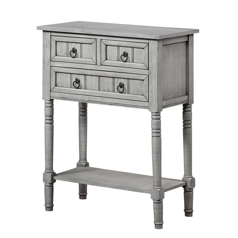 Convenience Concepts Kendra 3 Drawer Hall Table with Shelf, Wirebrush Light Gray Finish