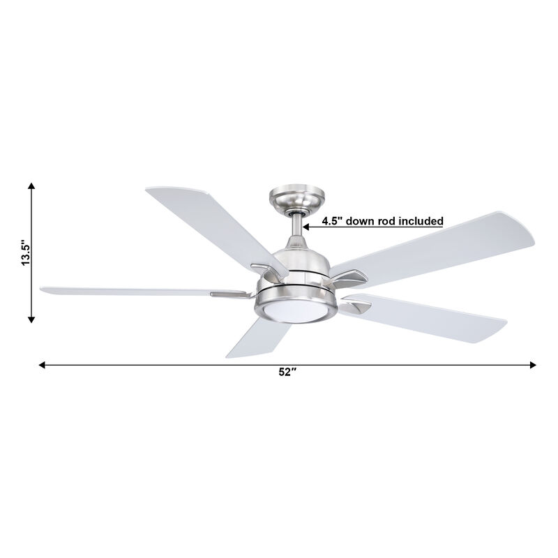 52 in. Integrated LED Brushed Nickel Reversible Blades Ceiling Fan with Light and Remote