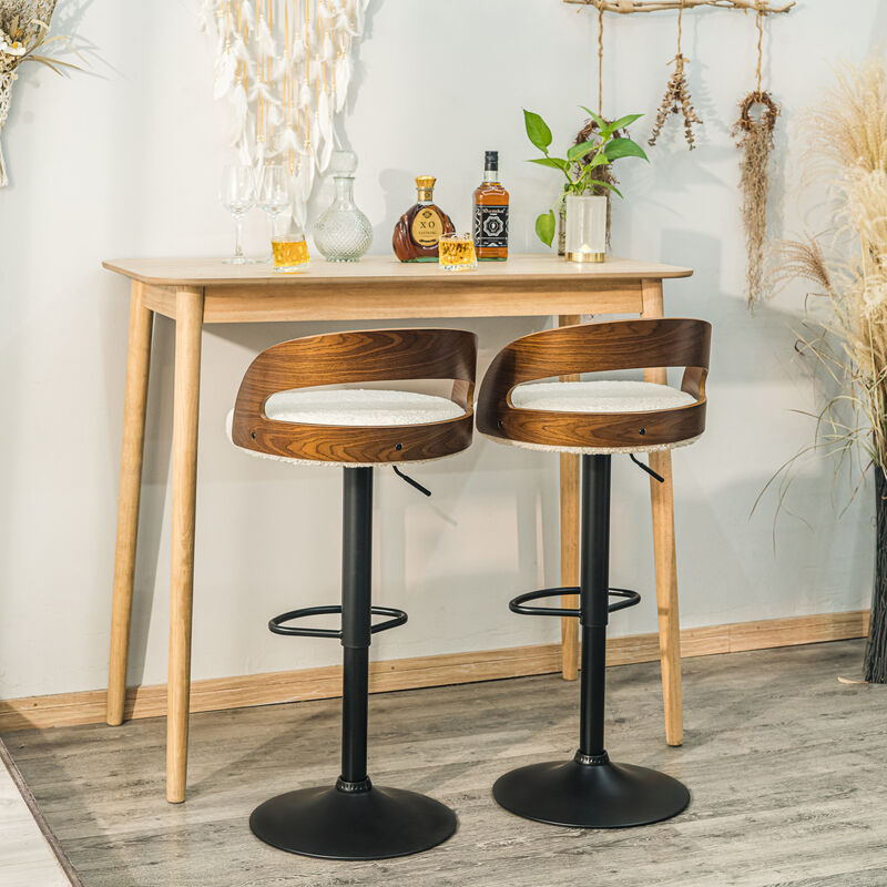 VICTORIA Set of 2 Wood and Leather Bar Stools