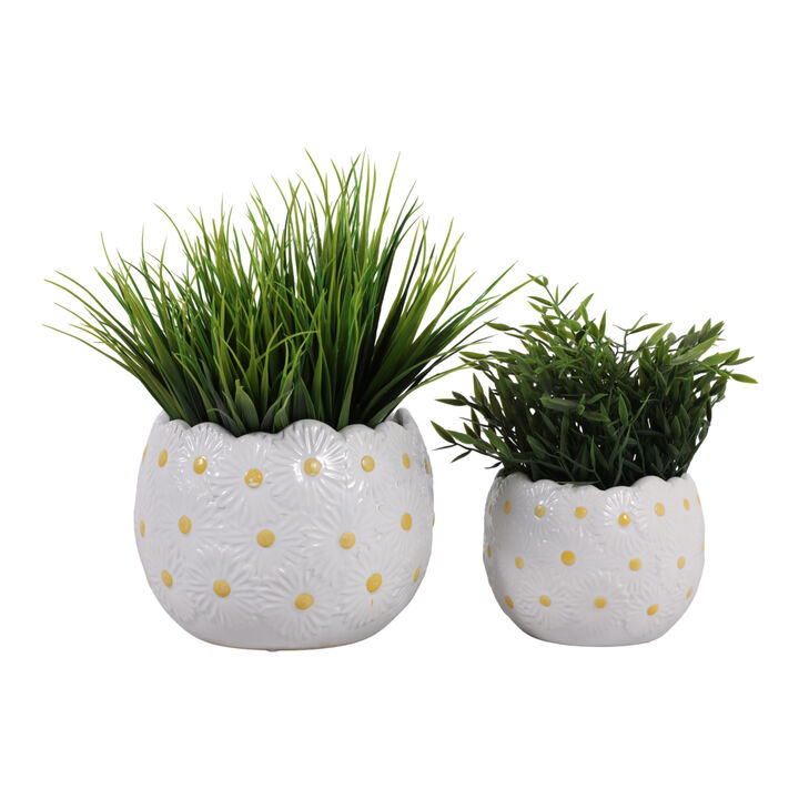 S/2 Daisy Planters, White