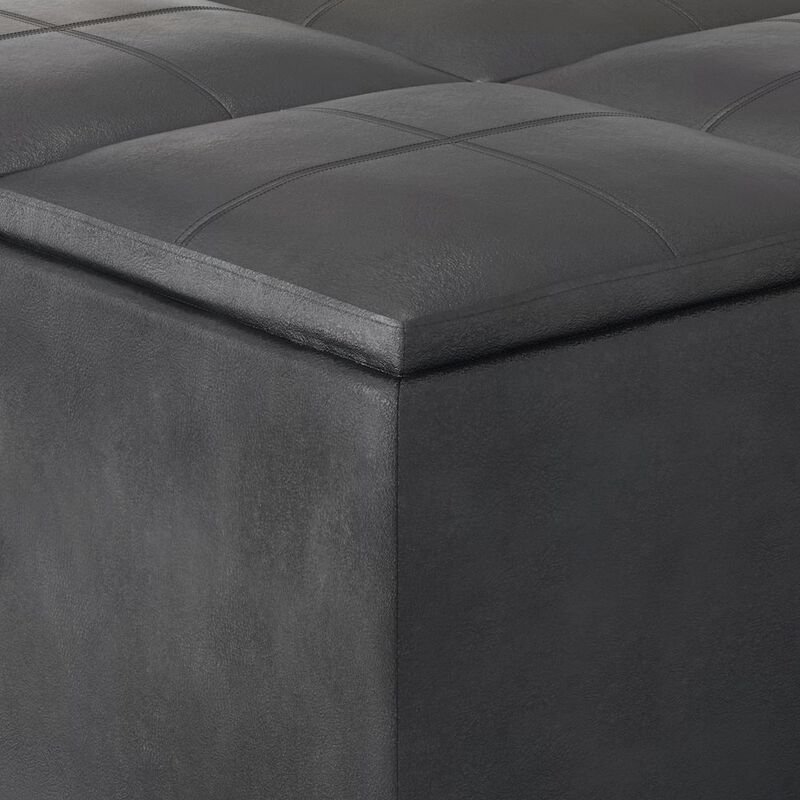 Simpli Home Coffee Table Storage Ottoman In Distressed Black Vegan Faux Leather image number 5
