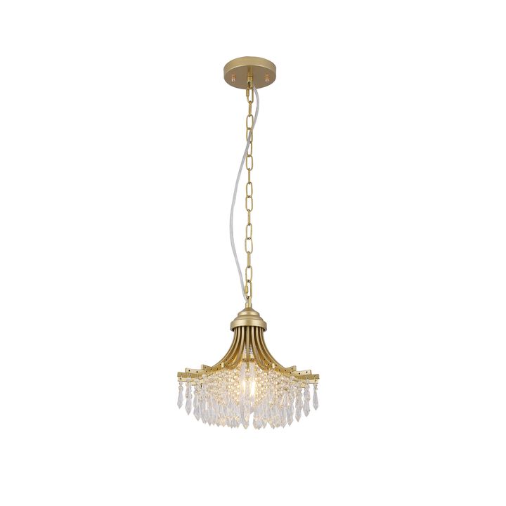 Accent Chandelier, Classic Crystal Inspired Cascade Gold Metal 12 Inch - Benzara