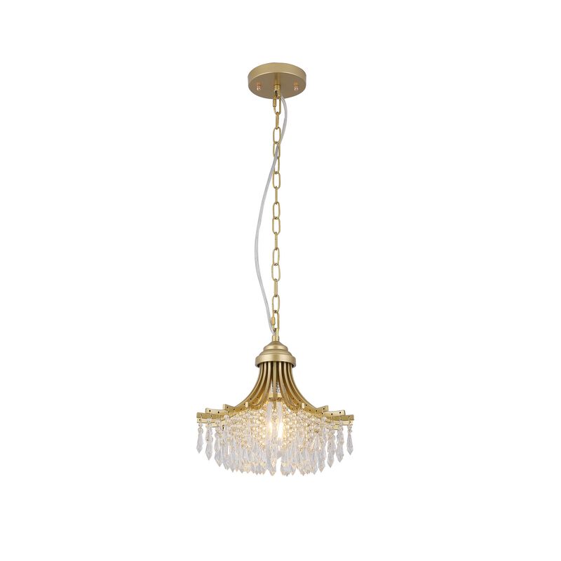 Accent Chandelier, Classic Crystal Inspired Cascade Gold Metal 12 Inch - Benzara