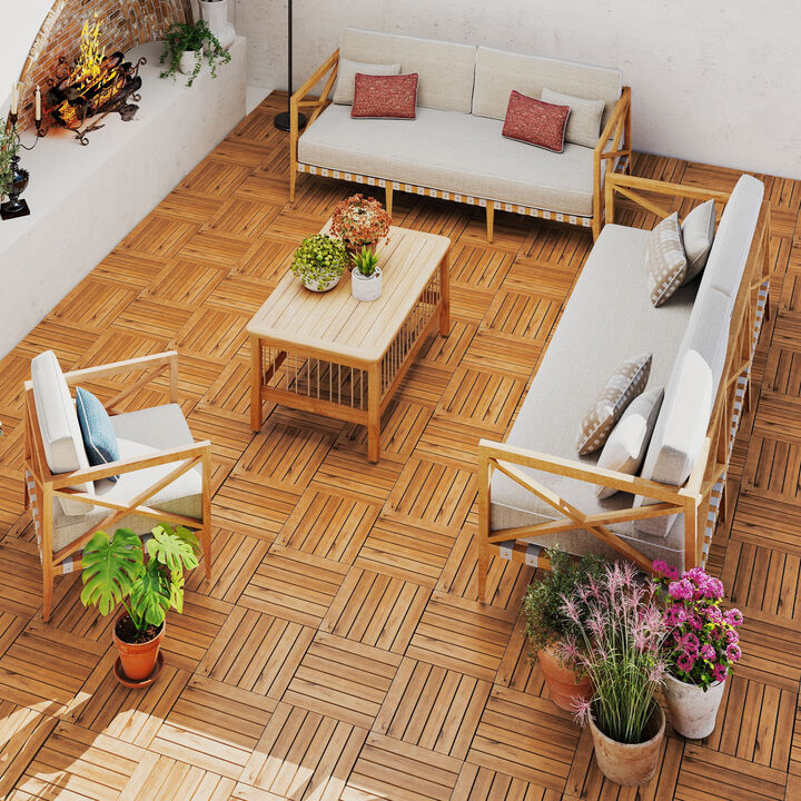 54 Piece Interlocking Wood Deck Tiles for Outdoor Patio Balcony and Garden-Natural