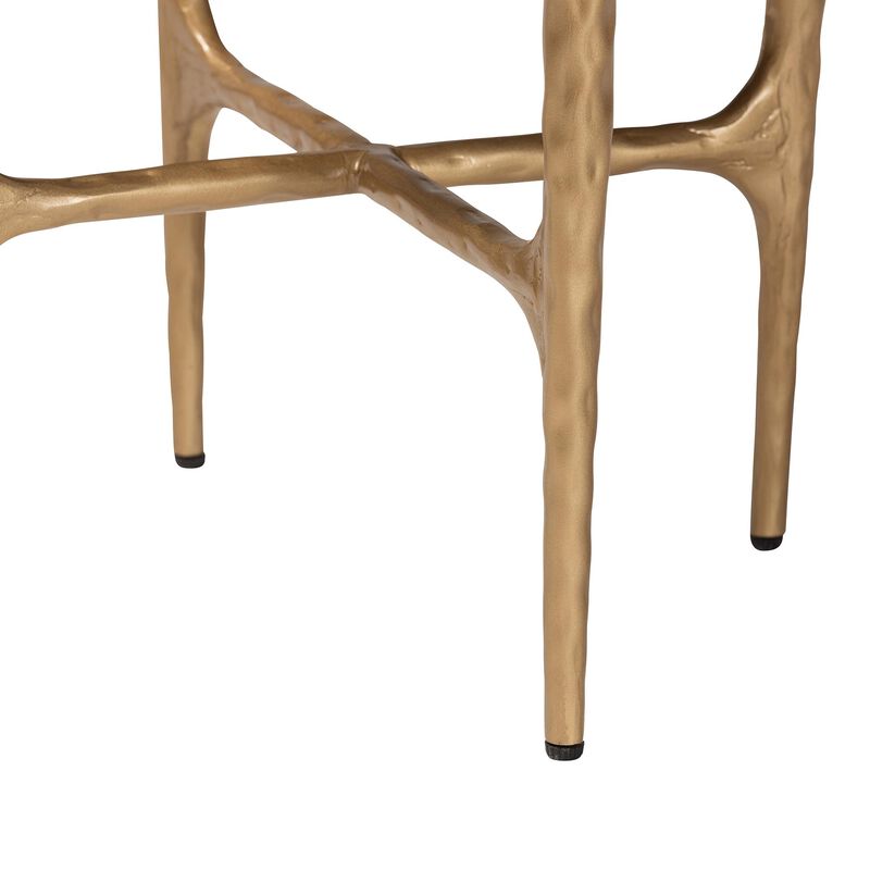Baxton Studio Akanji Marble End Table - Modern Rustic Accent Table with Hand-Forged Metal Frame for Living Room or Seating Areas, Round image number 3