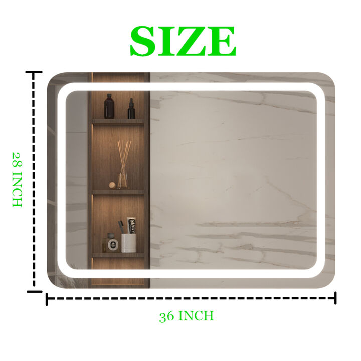 27 in. W x 35 in. H LED Single Bathroom Vanity Mirror in Polished Crystal Bathroom Vanity LED Mirror for Bathroom Wall Smart Lighted Vanity Mirrors