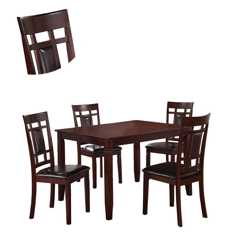 Wooden And Leather 5 Pieces Dining Set In Brown And Black