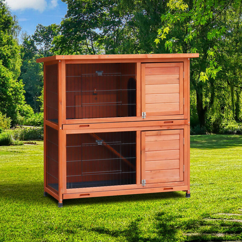 Streamdale 2-Story Outdoor Rabbit Hutch with Run & Removable Trays image number 1