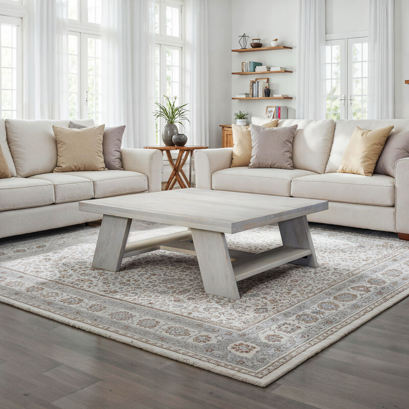 Aya 40" Square Coffee Table | Biscotti White Mango Wood | Bold Angled Legs