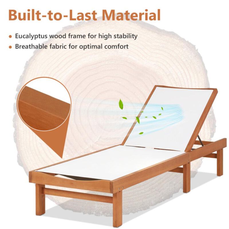 Hivvago Outdoor Wood Chaise Lounge Chair with 5-Postion Adjustable Back