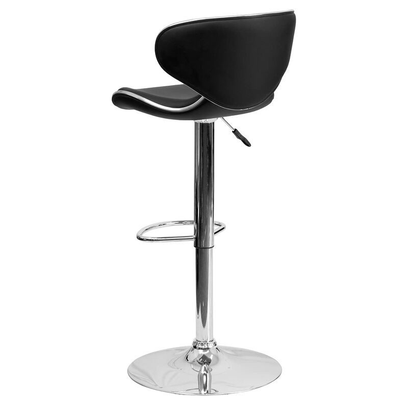 Flash Furniture Devin Contemporary Cozy Mid-Back Black Vinyl Adjustable Height Barstool with Chrome Base