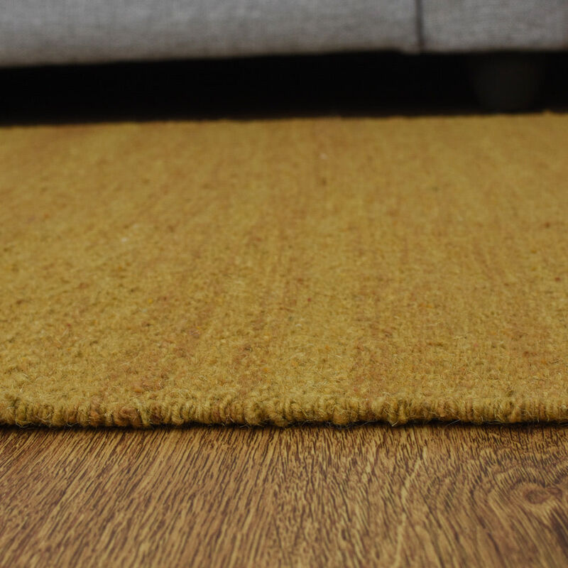 Rugsotic Carpets Hand Woven Flat Weave Kilim Wool 8'x8' Square Area Rug Solid Gold D00111