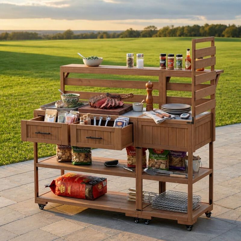 ELEMENT ACE Large Modular Outdoor Kitchen Island Cart Grill Prep Table With Storage Drawers Raised Shelf For BBQ Patio Garden Potting image number 2