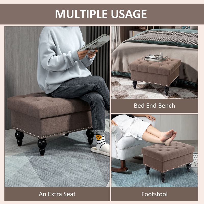 Fabric Dual-Use Ottoman: Button-Tufted Storage Bench Coffee Table