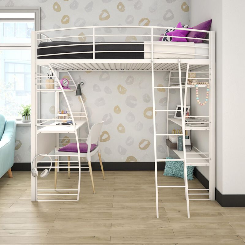 Lynn Twin Loft Bed with Integrated Desk and Shelves