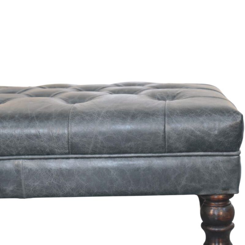 Artisan Furniture Solid Wood Leather Ottoman with Castor Legs
