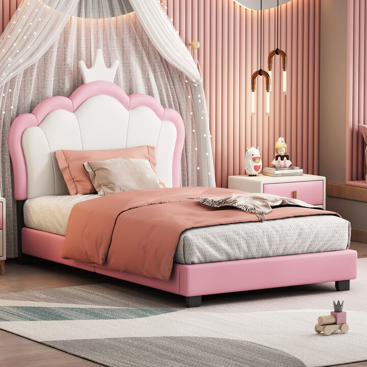 Merax  PU Princess Bed With Crown Headboard