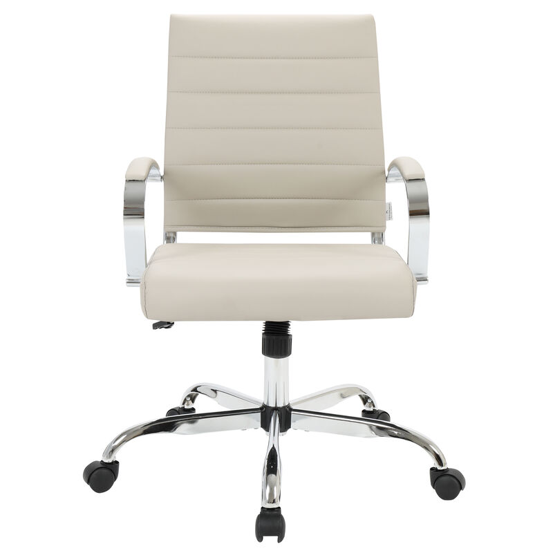LeisureMod Benmar Mid-Back Office Chair, Leather Upholstery with Swivel, Tilt, and Chrome Base, Modern Desk Seating for Home Office or Conference Room