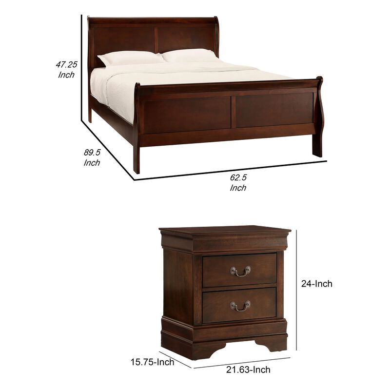 Queen Size Bedroom Set, Brown Finish, 3-Piece Set with Bed and Two Nightstands image number 7
