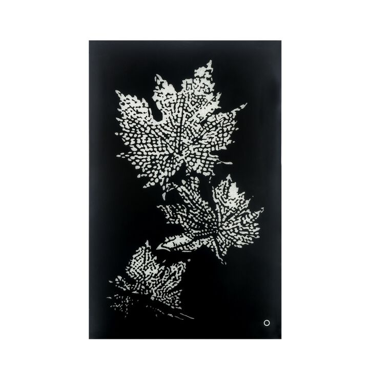 Rectangular Floral Wall Art with LED, Black and Silver-Benzara