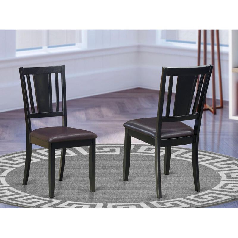 Dudley Dining Chair with Faux Leather upholstered Seat in Black Finish, Set of 2