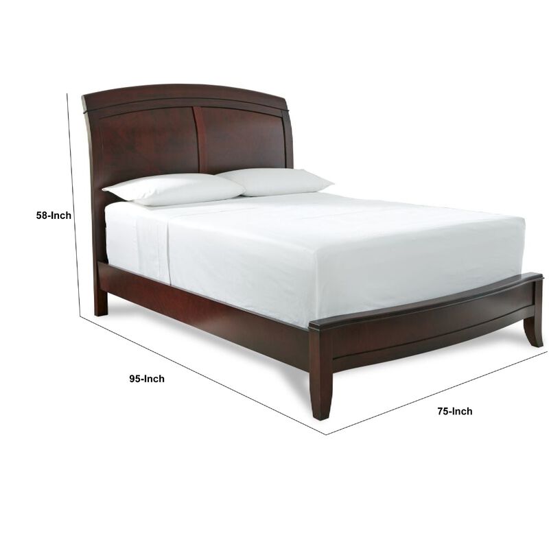 Kyle Low Profile Wood California King Bed, Sleigh Headboard, Cherry Brown - Benzara