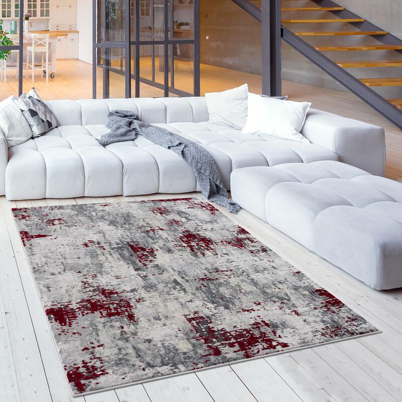 Rug Branch Elara Contemporary Abstract Red Grey Indoor Area Rug