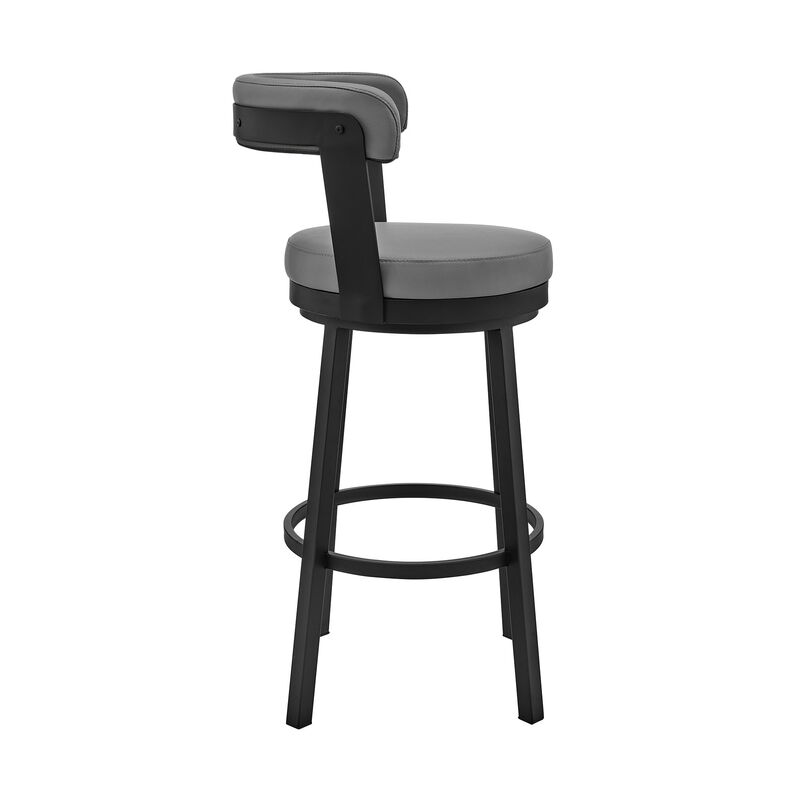 Emma 26 Inch Modern Counter Stool Chair, Vegan Leather, Swivel, Gray, Black