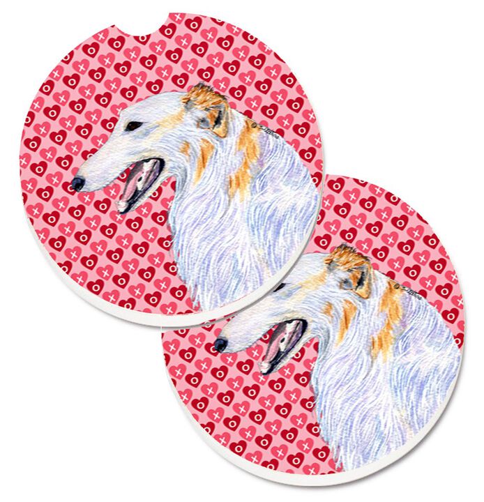 Caroline's Treasures Borzoi Hearts Love & Valentine's Day Portrait Set of 2 Cup Holder Car Coasters SS4475CARC, 2.56, Multicolor
