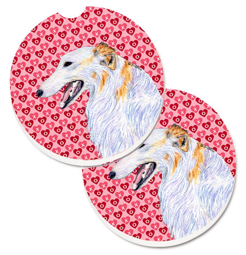 Caroline's Treasures Borzoi Hearts Love & Valentine's Day Portrait Set of 2 Cup Holder Car Coasters SS4475CARC, 2.56, Multicolor image number 0