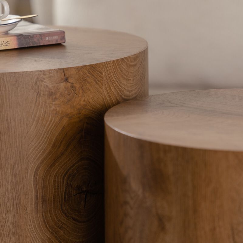 Modern Round Drum Nesting Coffee Table Set of 2, Wooden Cylinder Coffee Tables for Living Room, Space-Saving Design image number 5