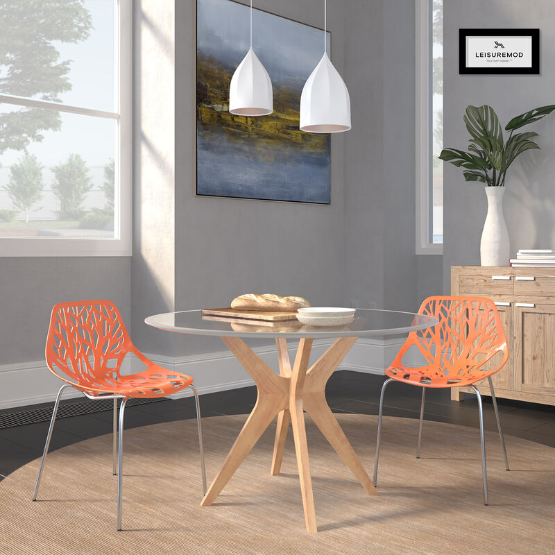 LeisureMod Asbury Dining Stackable Chair in Polypropylene Seat and Chrome Legs Set of 2 image number 1